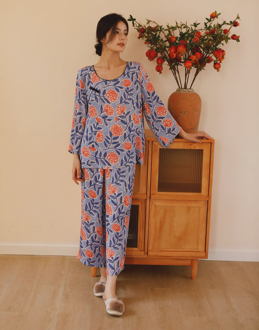 Traditional flora pajamas, Vintage Pyjamas Set, Comfy homewear, Soft sleepwear, Cozy loungewear