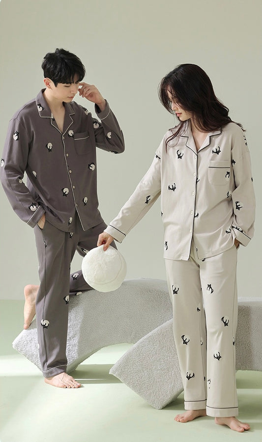 Cute Cat print matching pajamas, Kitten print 100% cotton PJS, Cartoon Pajamas for lovers