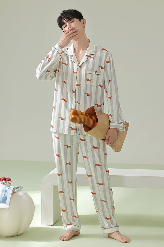 Dachshund Patterned Pajamas: Adorable Puppy-Print Sleepwear, 100% Cotton Men's Pyjamas, Ideal Gift for Him