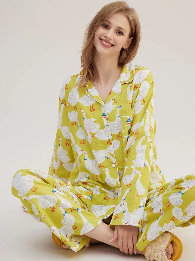 Silly goose print PJS, 100% Cotton Pyjama Set for Cozy and Soft Loungewear, Birthday Gift