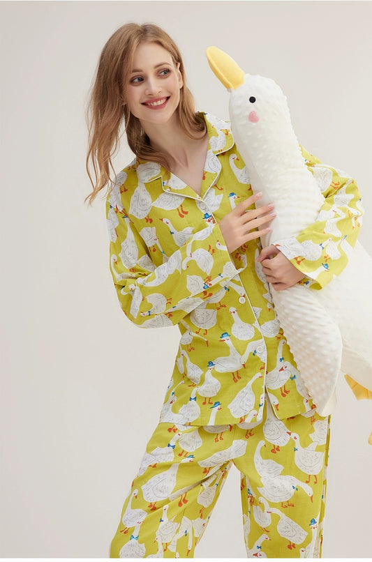 Silly goose print PJS, Luxuriate in Comfort with a 100% Cotton Pyjama Set for Cozy and Soft Loungewear