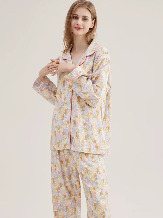 Bunny Garden Print PJS: Pure Cotton Pyjama Set for Cozy Sleepwear and Loungewear Staycation