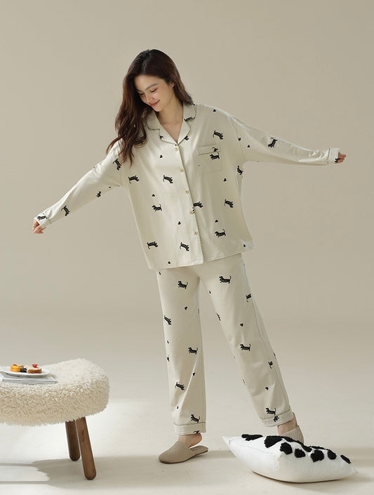 Cozy Cotton Lounge Set, Cutest Dog Print Pajamas For Women, Gift for Bestie