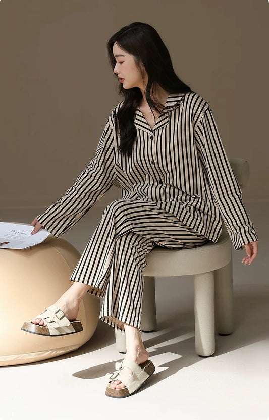 Classic Striped Sleepwear, 100% Cotton Women's Pyjama Set, Gift for Her