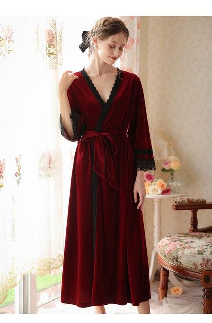 Elegant red kimono Robe, Velvet Kimono Bathrobe, Nightgown Robe, Soft Robe for Spa, Pool, Meditation