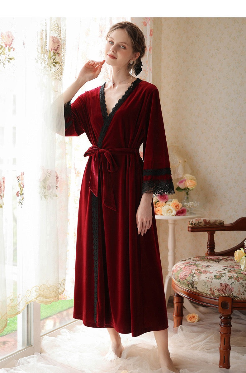 Elegant red kimono Robe, Velvet Kimono Bathrobe, Nightgown Robe, Soft Robe for Spa, Pool, Meditation