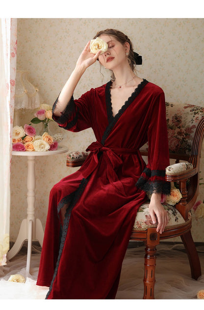 Elegant red kimono Robe, Velvet Kimono Bathrobe, Nightgown Robe, Soft Robe for Spa, Pool, Meditation