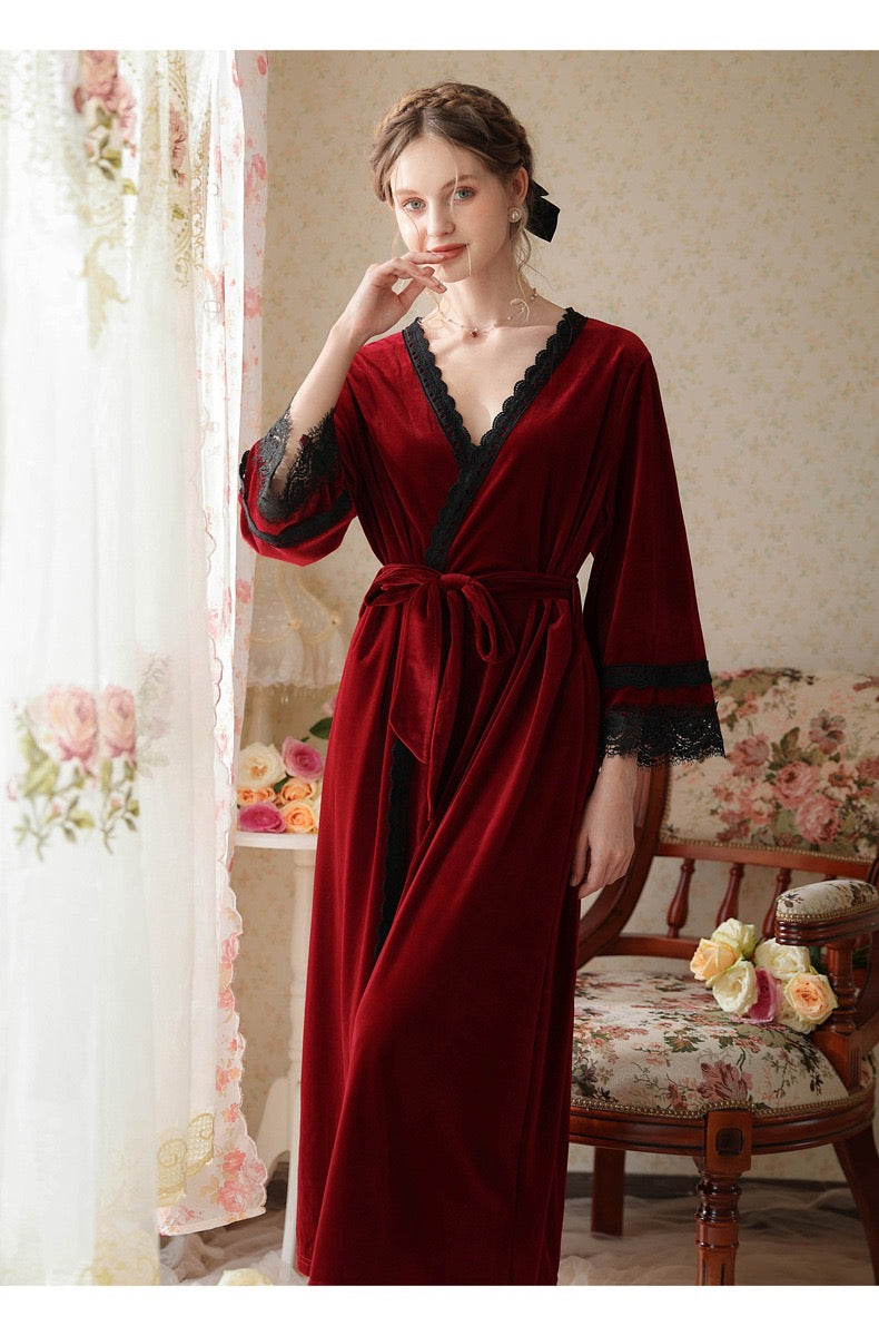 Elegant red kimono Robe, Velvet Kimono Bathrobe, Nightgown Robe, Soft Robe for Spa, Pool, Meditation