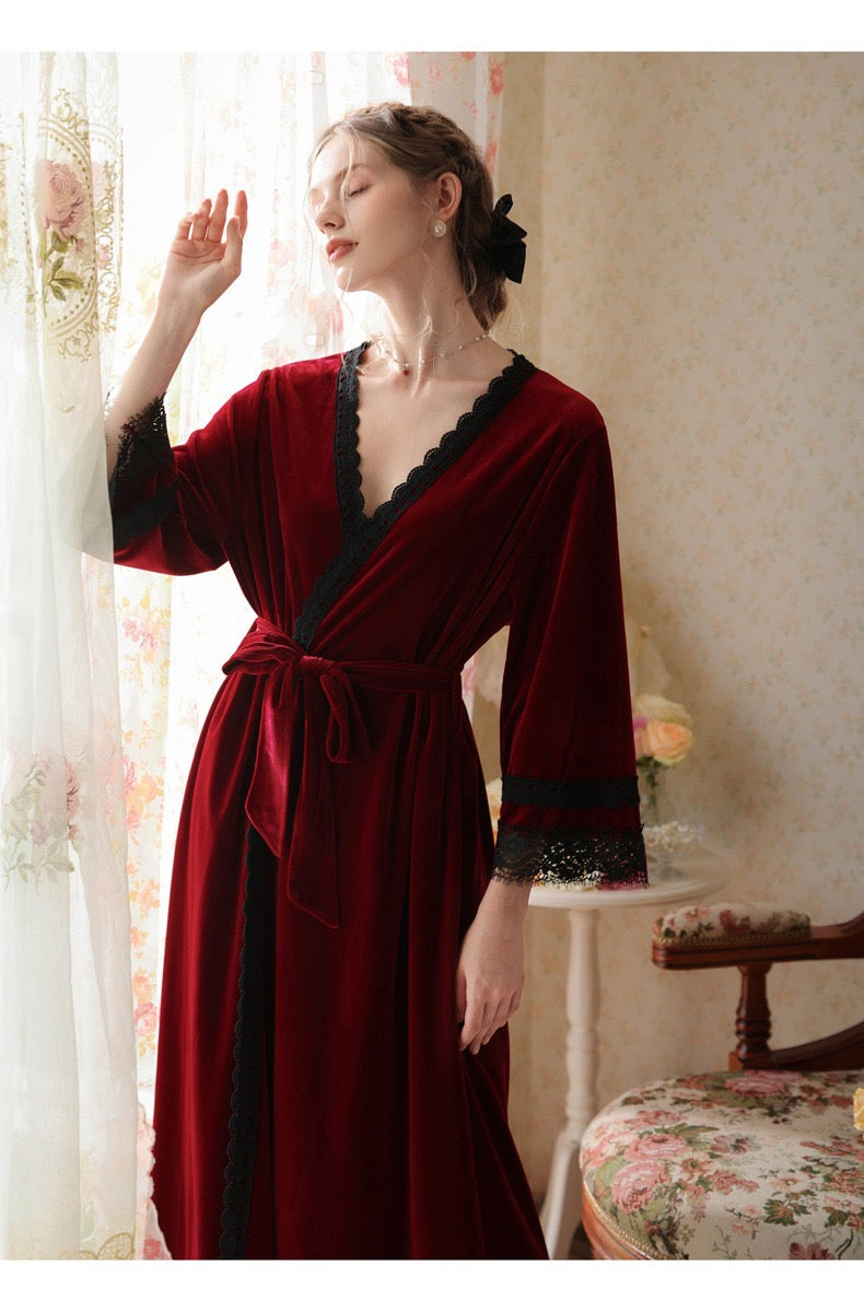 Elegant red kimono Robe, Velvet Kimono Bathrobe, Nightgown Robe, Soft Robe for Spa, Pool, Meditation