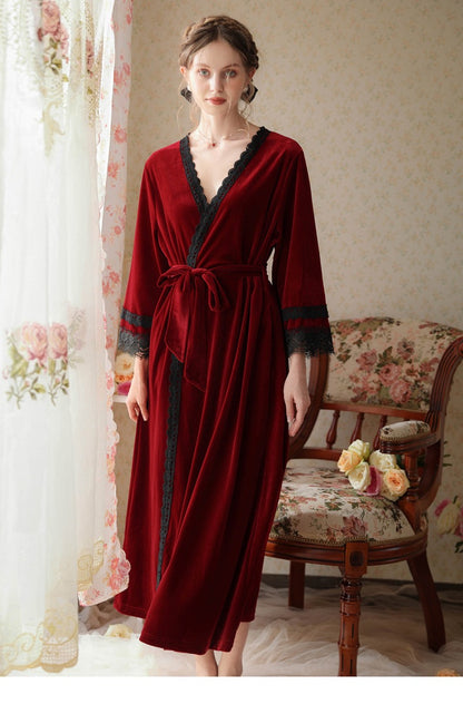 Elegant red kimono Robe, Velvet Kimono Bathrobe, Nightgown Robe, Soft Robe for Spa, Pool, Meditation