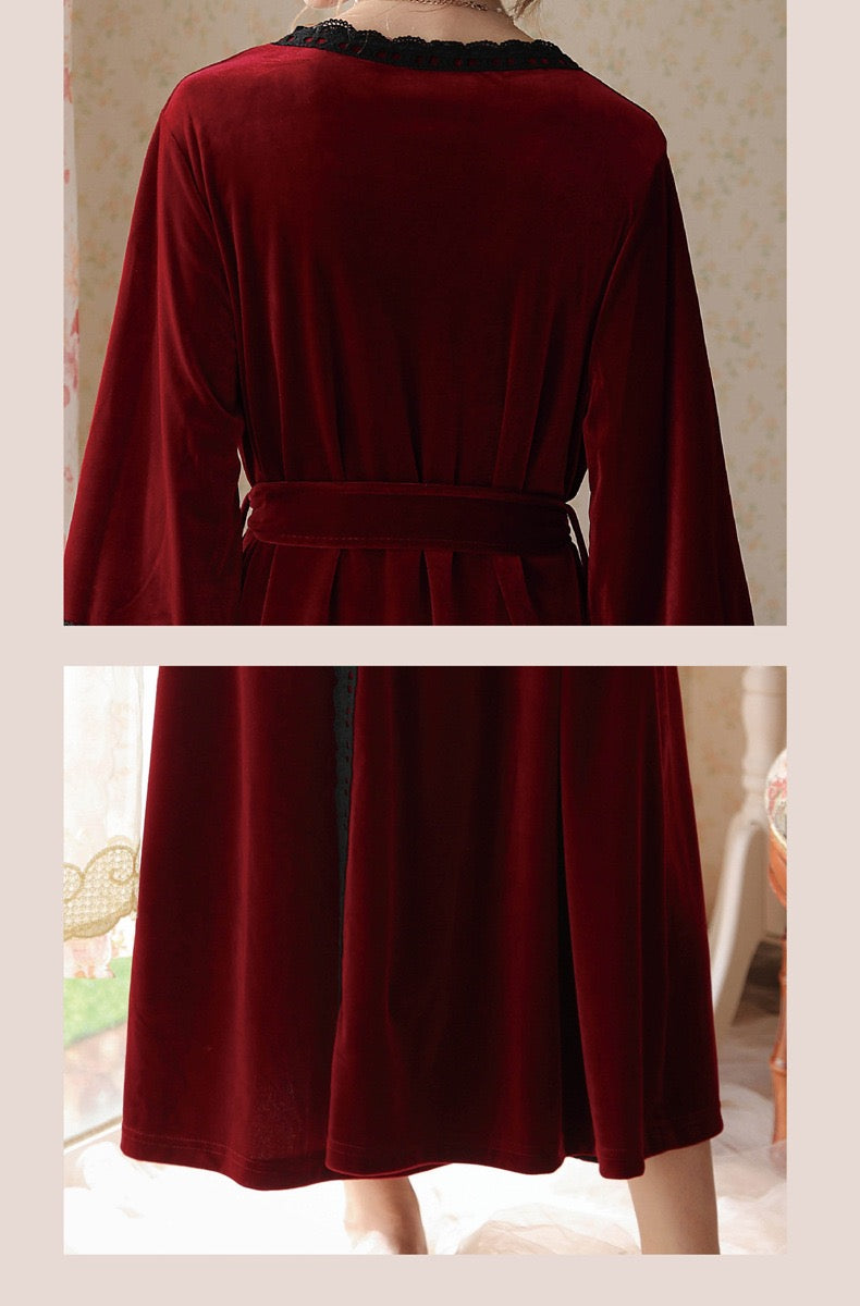 Elegant red kimono Robe, Velvet Kimono Bathrobe, Nightgown Robe, Soft Robe for Spa, Pool, Meditation