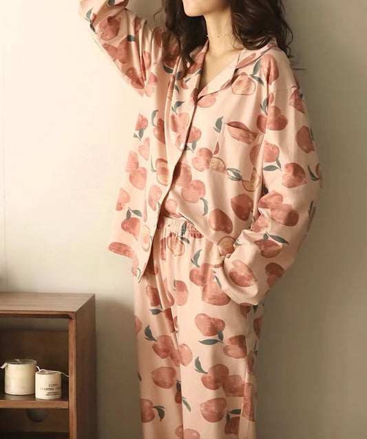 Women's Peach Print Pajamas Set - Perfect for Valentines Day, Best Friend Gift, and Gifts for Her