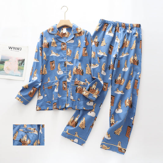 Cute Animal Print Pajama Set: Blue 100% Cotton Loungewear - A Perfect Valentine's Day Gift