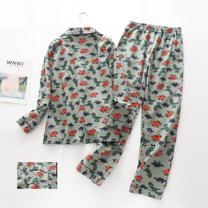 Dino Print Pajama Set: Green 100% Cotton Loungewear, Soft Homewear, Cozy Sleepwear, A Perfect Valentine's Day Gift