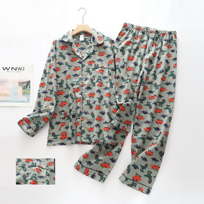 Dino Print Pajama Set: Green 100% Cotton Loungewear, Soft Homewear, Cozy Sleepwear, A Perfect Valentine's Day Gift