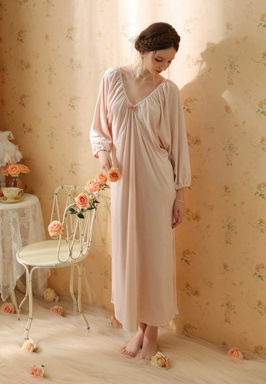 Pink velvet V-neck nightgown, Soft nightie, Unique gift for bridal, Perfect for the cool and cold season