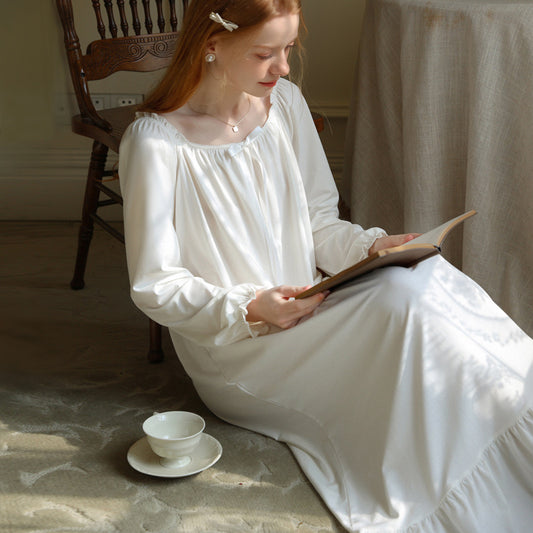 White Ruffle Deco Maxi Nightgown: Timeless Elegance for Valentine's Day and Bridal Bliss