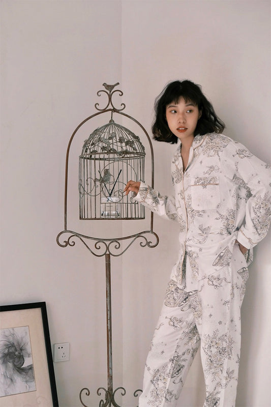 Starry Night Women's Pajama Set: Cozy Beige Loungewear