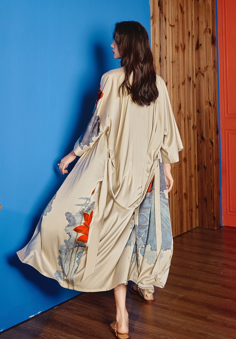 Beige Kimono: Long Robe for Summer Getaways, Unisex Style, Ideal for Honeymoon, Beach Cover-Up, Stylish Holiday Look