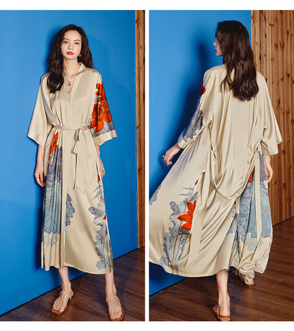 Beige Kimono: Long Robe for Summer Getaways, Unisex Style, Ideal for Honeymoon, Beach Cover-Up, Stylish Holiday Look