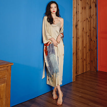 Beige Kimono: Long Robe for Summer Getaways, Unisex Style, Ideal for Honeymoon, Beach Cover-Up, Stylish Holiday Look