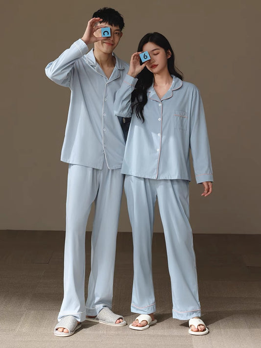 Blue matching pajamas, Couple pajama set, 100% cotton Matching PJS, Gifts for Couples