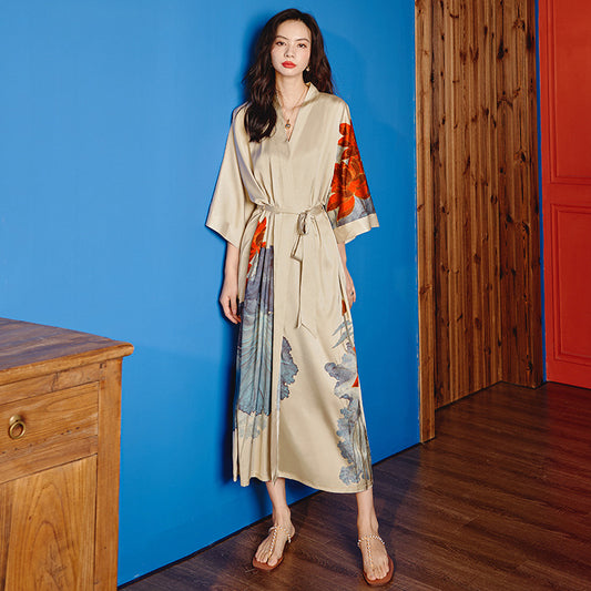 Beige Kimono: Long Robe for Summer Getaways, Unisex Style, Ideal for Honeymoon, Beach Cover-Up, Stylish Holiday Look