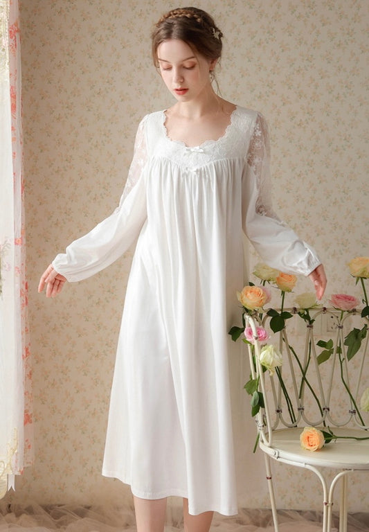 Elegance in Lace: Square Neck Nightgown - Perfect for Honeymoon and Valentine's Day, Vintage-Inspired Gift for Her